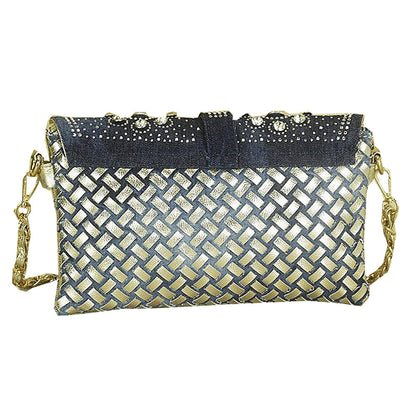 diamond denim one shoulder crossbody bag