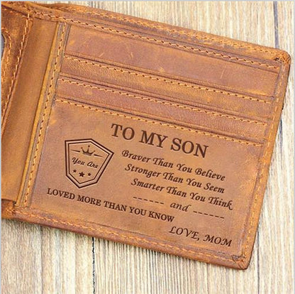 mens leather laser carving letter wallet