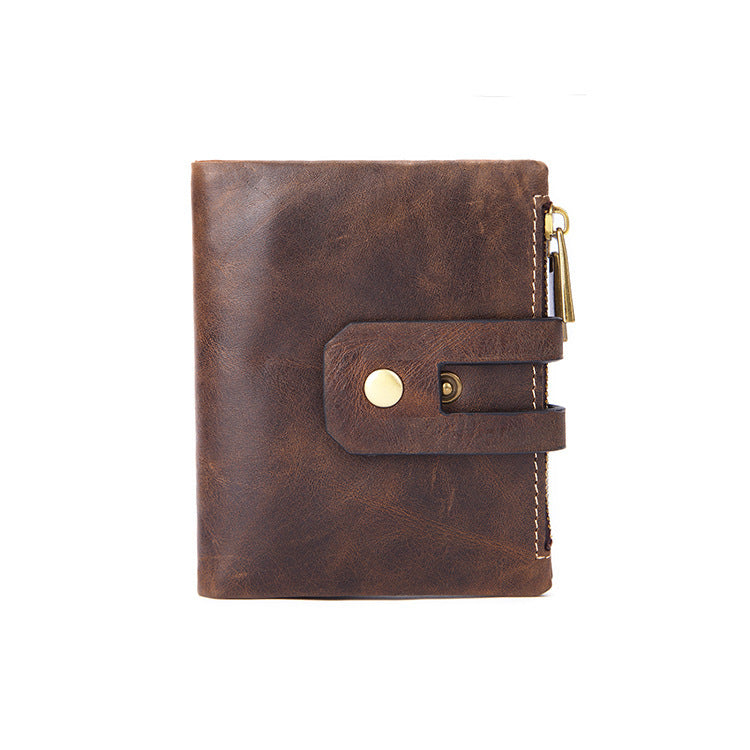 leather mens wallet short vintage handheld