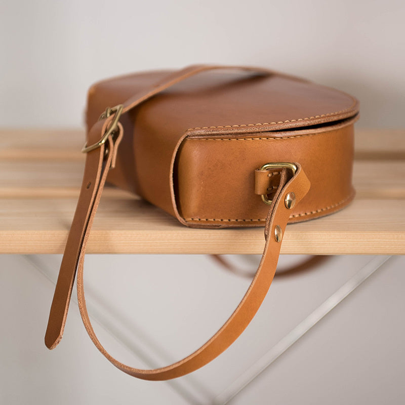 vegetable tanned natural cowhide material diy retro shoulder bag