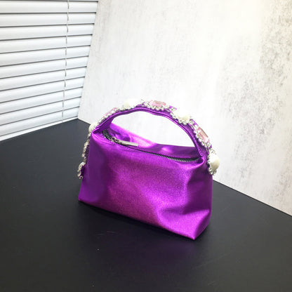 flower rhinestone pearl dinner bag silk diamond clutch