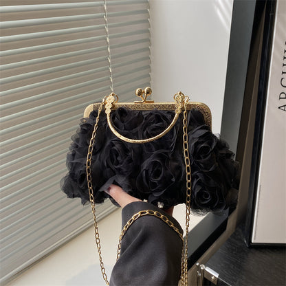 Chic Versatile Rose-patterned Womens Bag With A Chain Detail