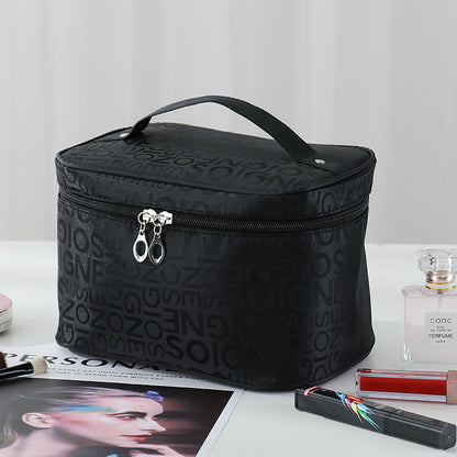 a lot of letter satin bento style portable cosmetic bag