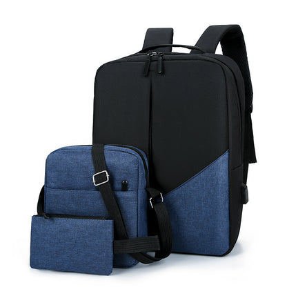 Men's Leisure Travel Large Capacity Three-piece Multifunctional USB Backpack