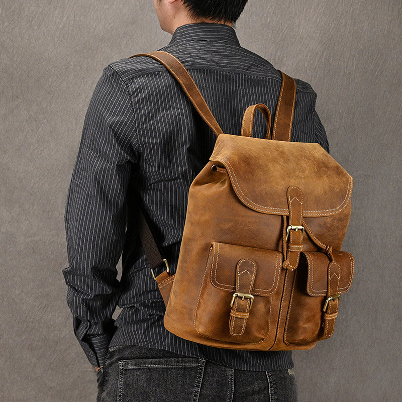 casual retro crazy horse leather travel backpack