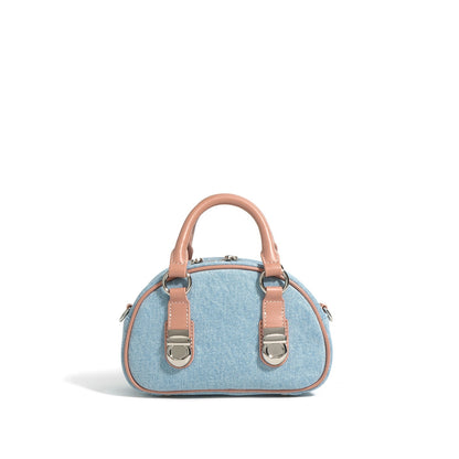 first layer cowhide with denim bun shaped bag