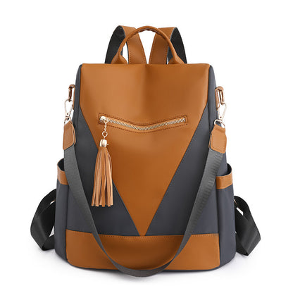 simple fashion large capacity color contrast patchwork casual backpack