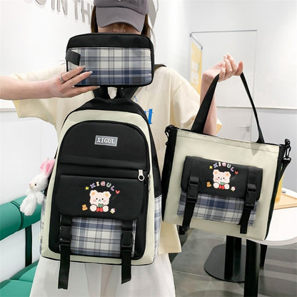 large capacity high school plaid three piece set junior high school student elementary school studebt backpack