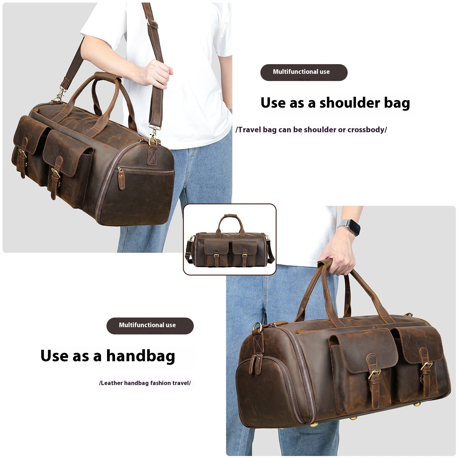 leather handheld portable travel bag
