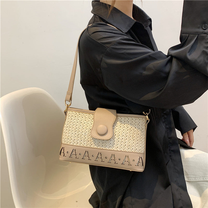 summer fashion woven female niche korean style advanced texture letters hollow shoulder bag