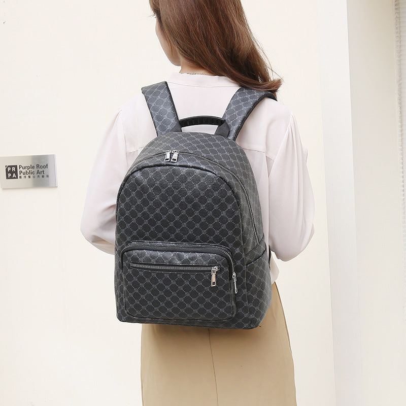 european and american large capacity retro mens and womens business casual leather printed backpack