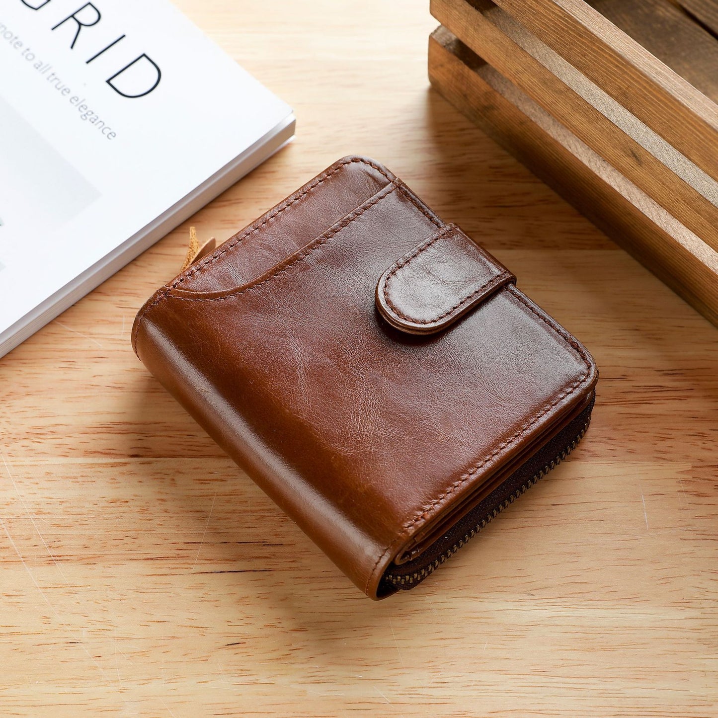 leather mens first layer short wallet multiple card slots