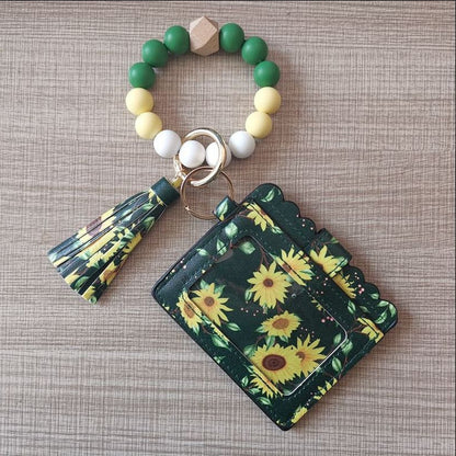 fashion beaded bracelet girls small wallet lemon printing card holder silicone beads bracelet keychain credit