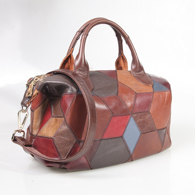 contrasting top layer cowhide one shoulder handbag