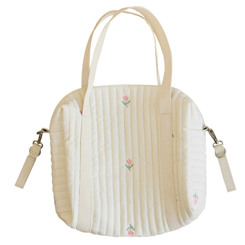 zipper embroidered quilted mommy bag