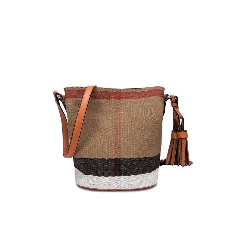 striped one shoulder messenger bag fashion tassel canvas