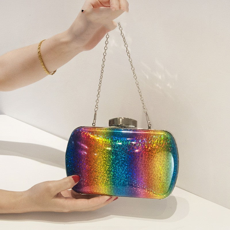 summer versatile rainbow color dinner bag laser pu clutch gradient color womens bag