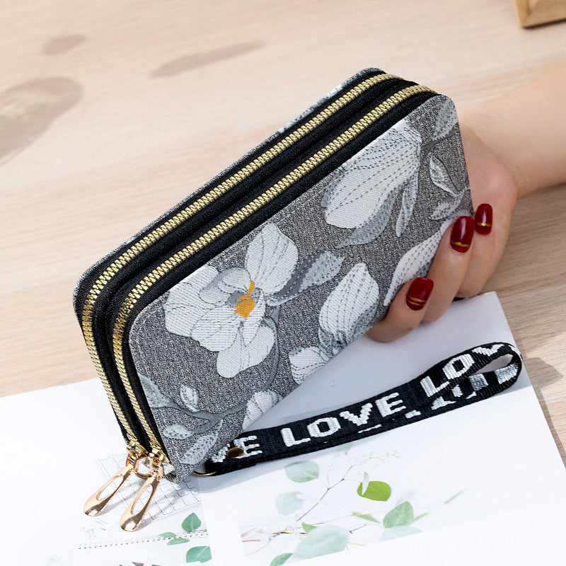 long double zipper flower large capacity wallet