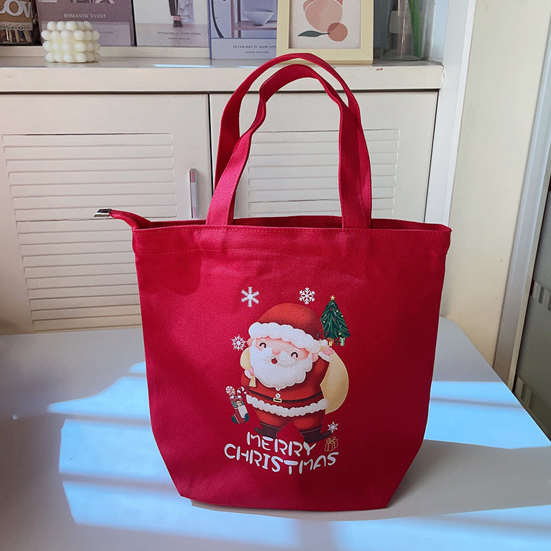 minimally handheld christmas printed canvas bag