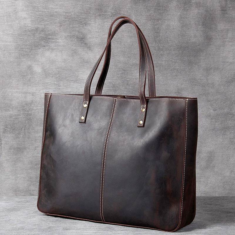 simple retro first layer cowhide large capacity handbag men