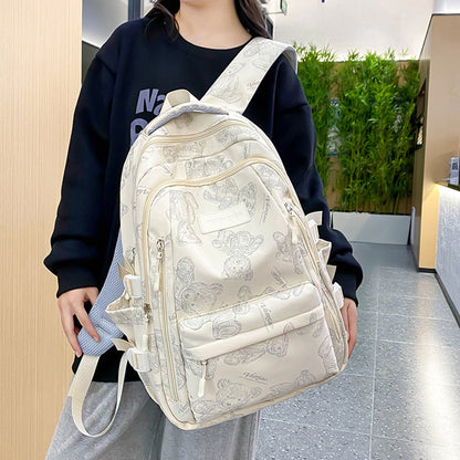 cute bears print backpack fashion versatile large capacity travel bags women junior high school students schoolbag girls campus bag