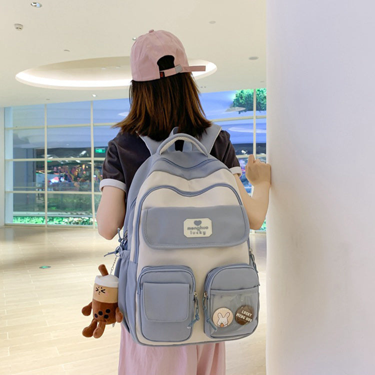 cute campus preppy backpack large capacity multi pocket bags women primary junior high school students schoolbags