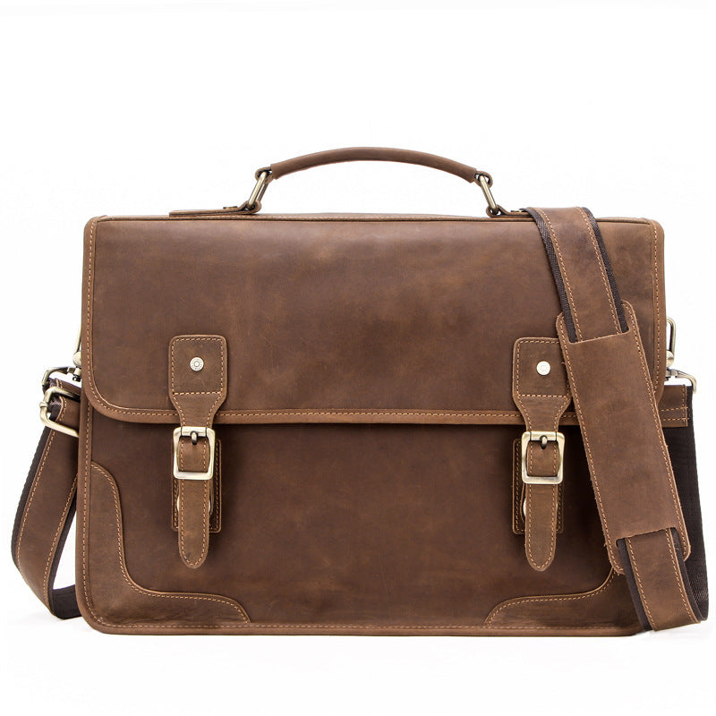 vintage leather business briefcase european and american large capacity mens diagonal cross