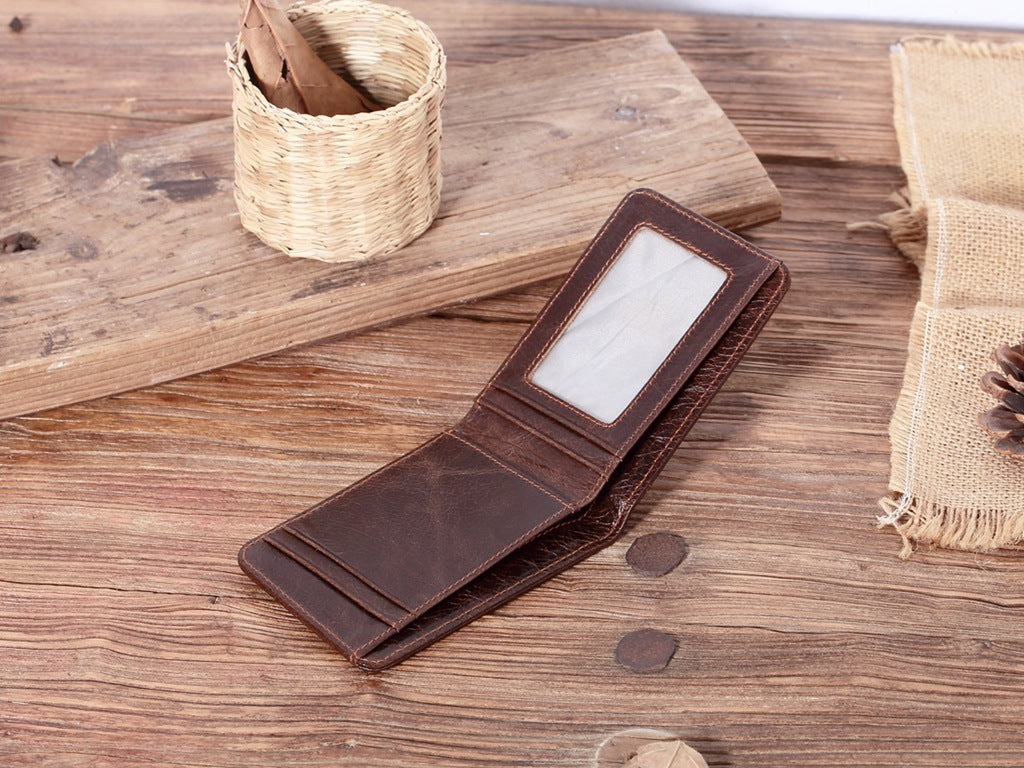 mens short leather oil wax wallet card holder