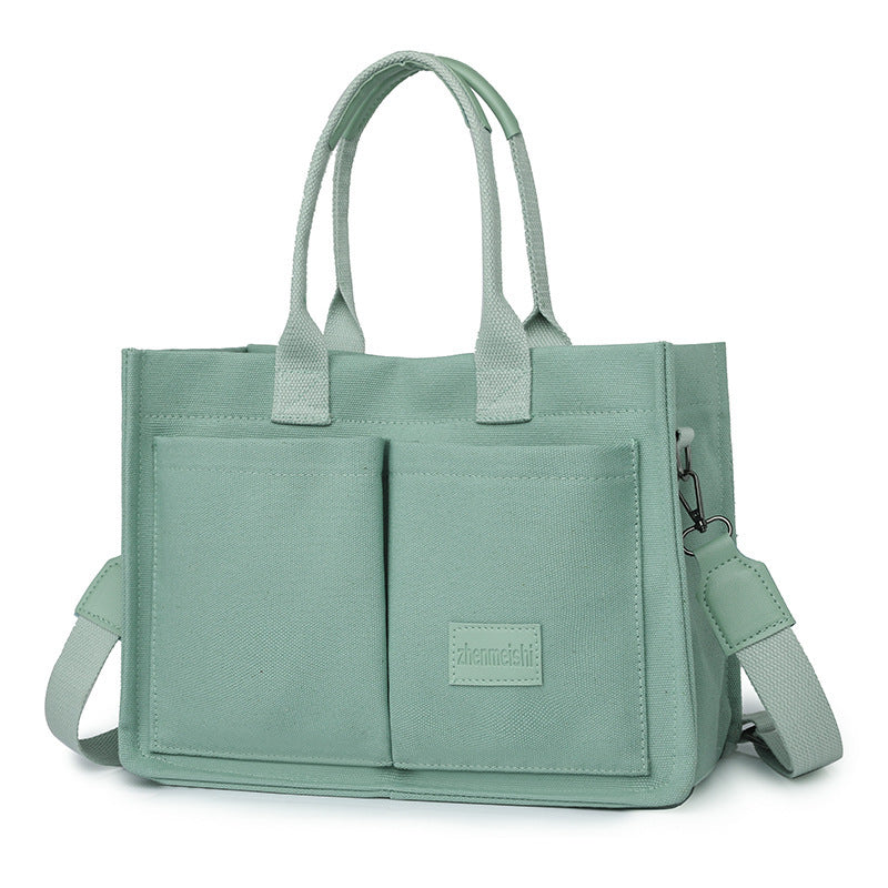 new canvas shoulder bag women large capacity multi pocket handbags casual crossbody shopper bags for students