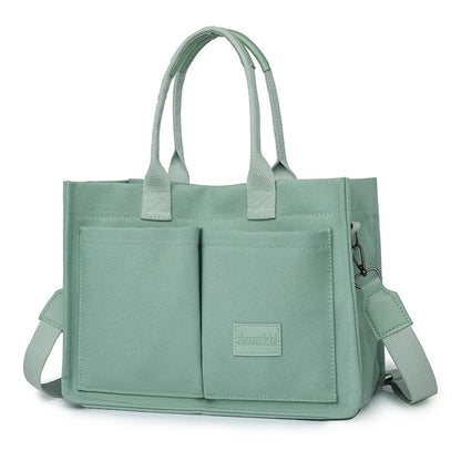 new canvas shoulder bag women large capacity multi pocket handbags casual crossbody shopper bags for students