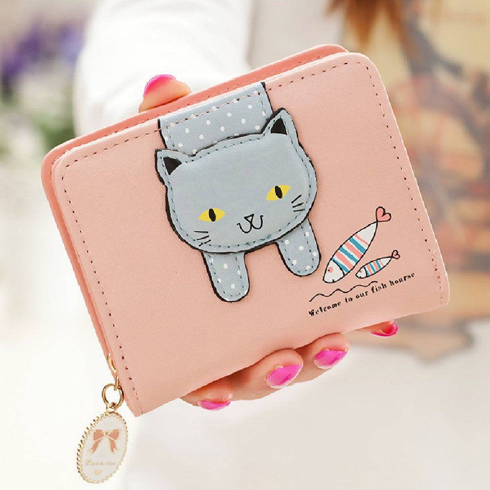 short cute zipper cartoon cat printing student coin purse