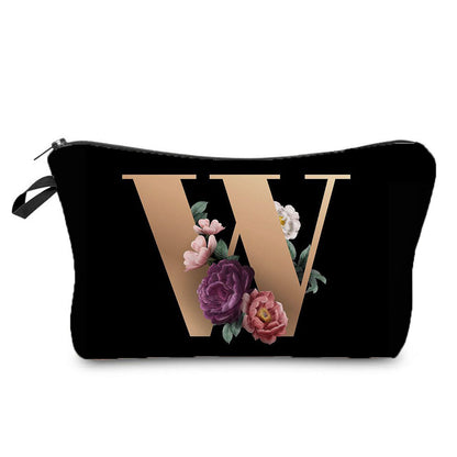 creative portable toiletry black background gold letter printing makeup storage bag
