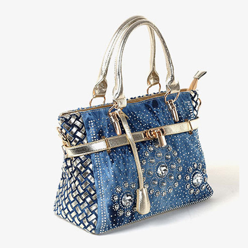 new diamond studded denim single shoulder messenger bag