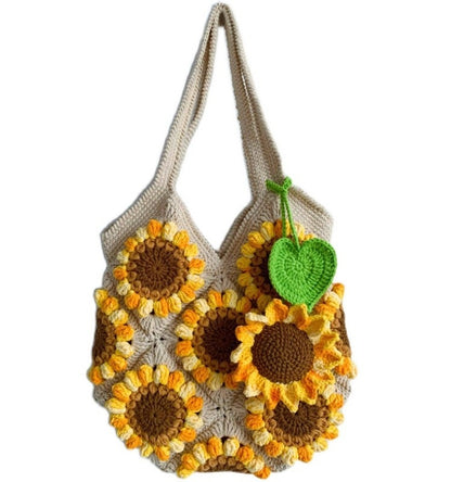 handmade diy wool woven three dimensional sunflower shoulder bag material package