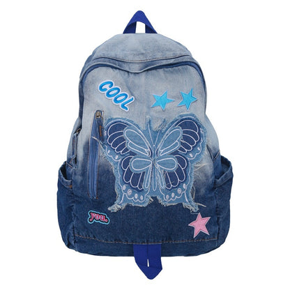 new value gradient denim backpack womens large capacity