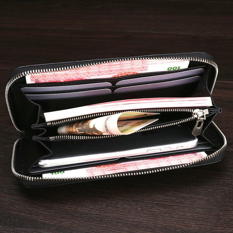 skin bone leather wallet mens long hand