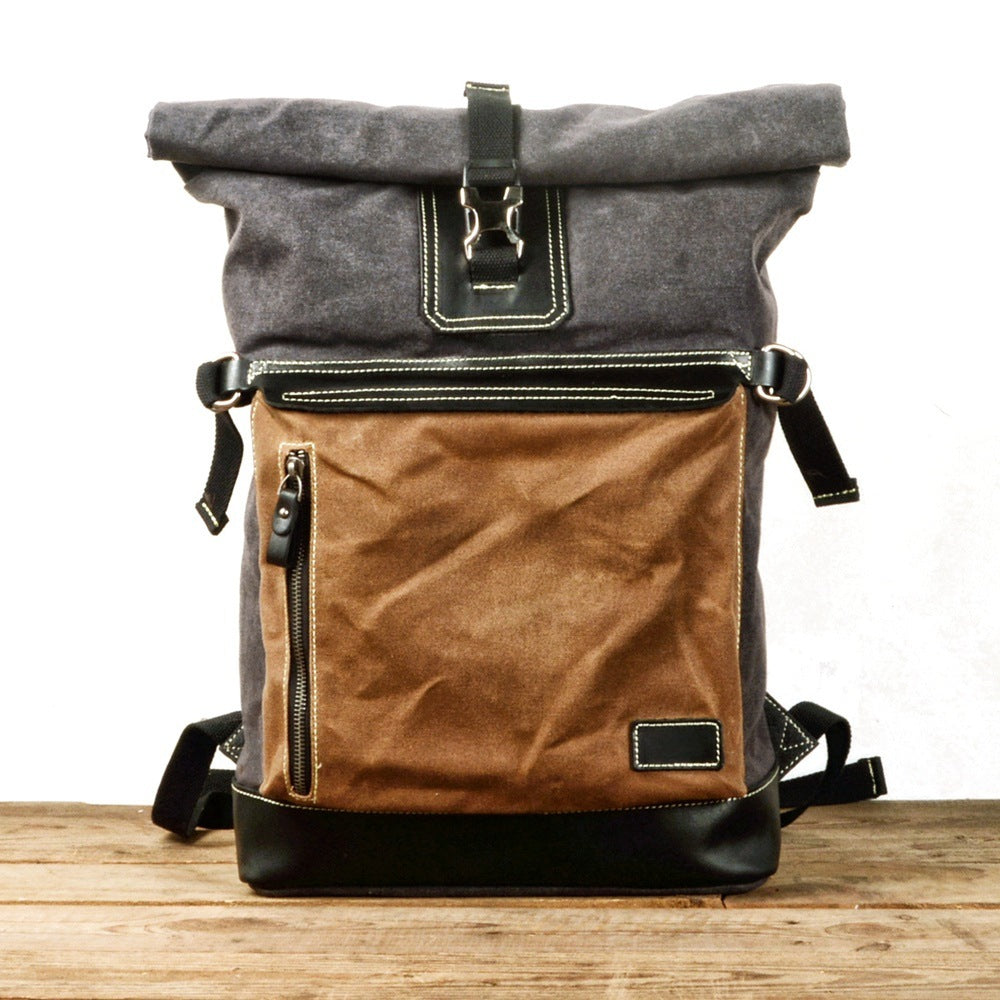 contrast color pepper and salt scroll backpack