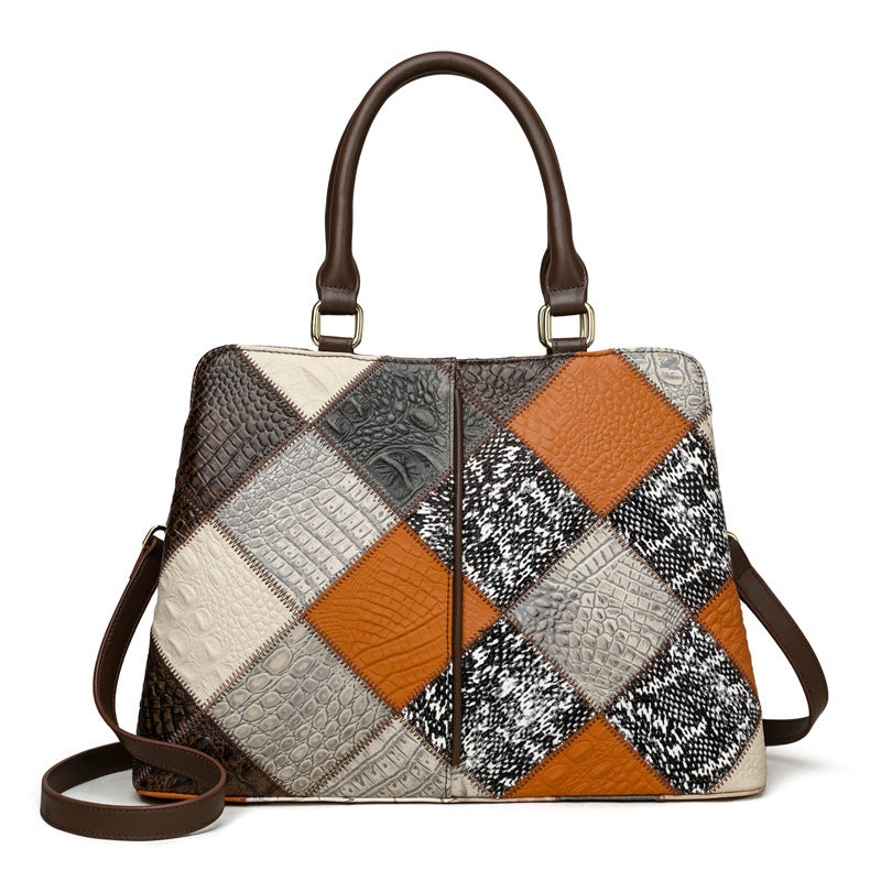 womens patchwork contrast color shoulder bag