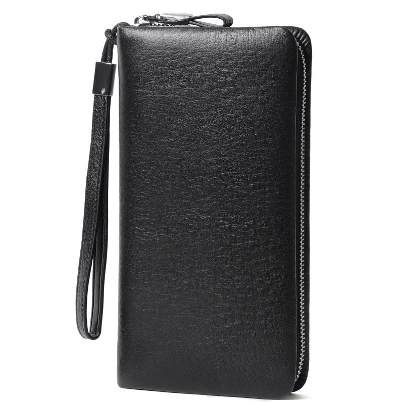 mens ostrich grain long wallet zipper handbag