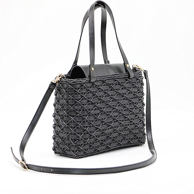 ladies rattan bag black beach weave