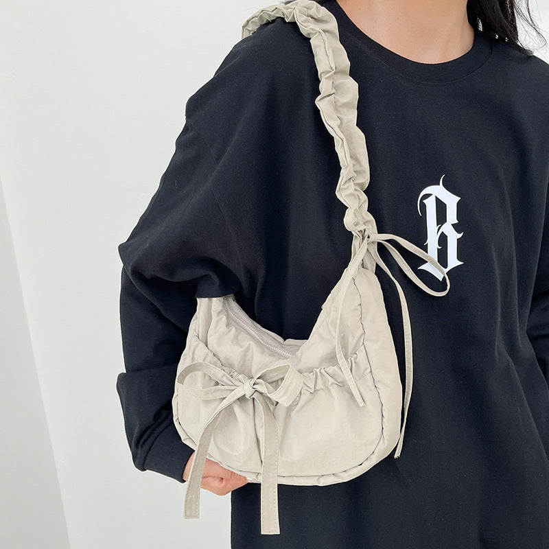 Temperament Wild Nylon Pleated Bow Girls' One-shoulder Bag