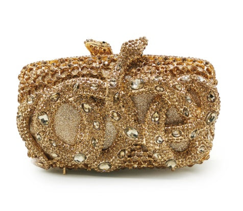 python diamond studded dinner bag magnetic clasp chain clutch