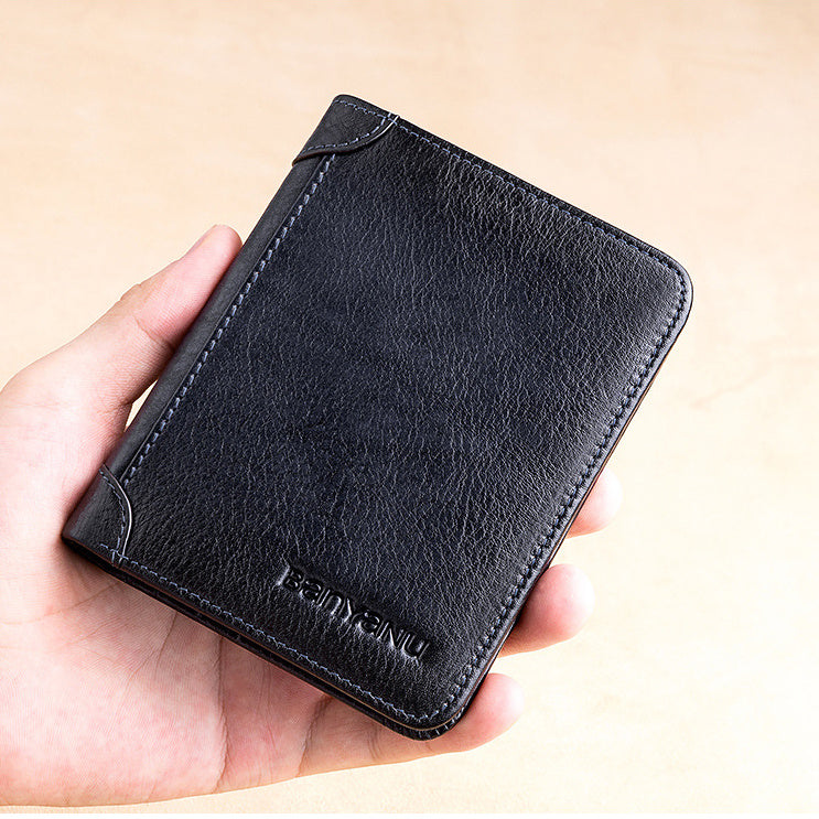 mens short leather large capacity leather horizontal wallet