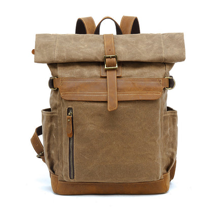 backpack crazy horse leather leisure travel bag mens backpack oil wax handheld canvas computer