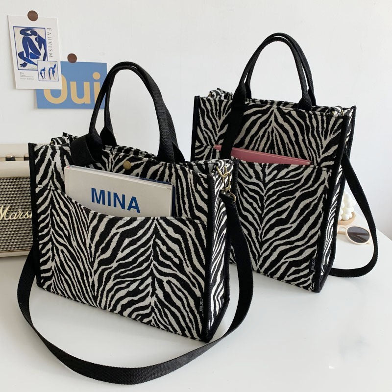 thickened zebra twill canvas bag handheld