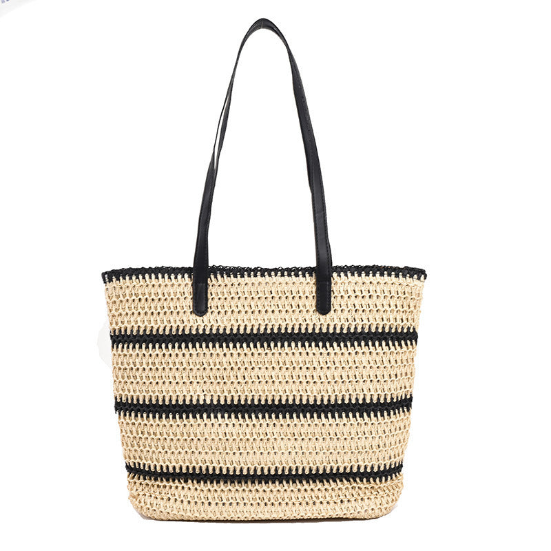 striped large capacity casual handbag summer straw bags
