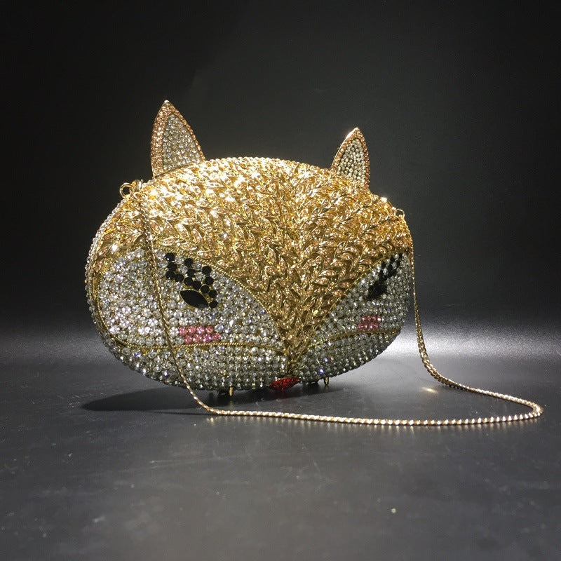 fox rhinestone hollow metal crystal dinner bag