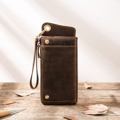 genuine leather large capacity zipper phone bag