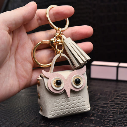 creative leather owl coin purse keychain