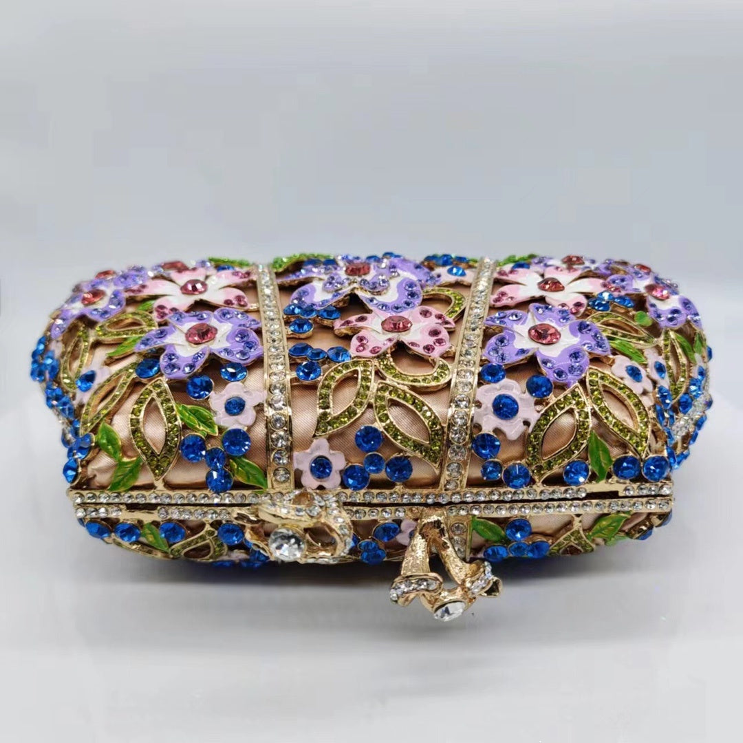 dripping oil diamond evening bag enamel color flower clutch